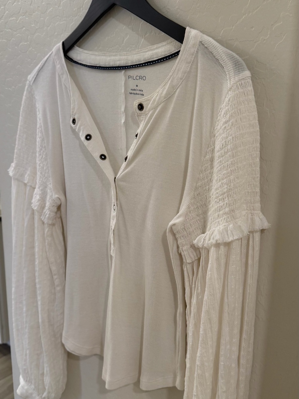 Pilcro Cream Button-Front Long Sleeve Henley
